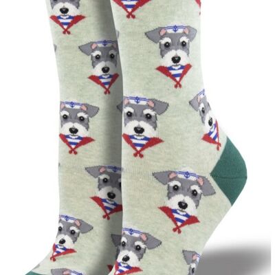 Womens quality Socksmith Snazzy Schnauzer one size socks novelty Dog lover gift - Pale Green