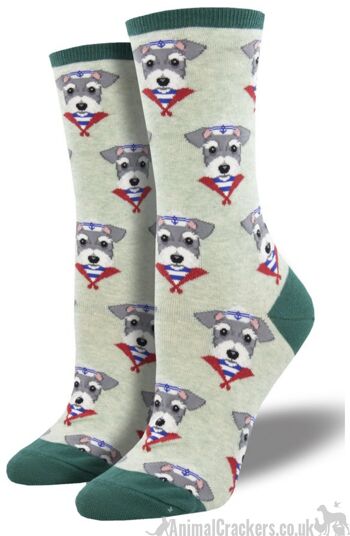 Chaussettes de qualité pour femme Socksmith Snazzy Schnauzer taille unique nouveauté cadeau d'amant de chien - vert pâle 1