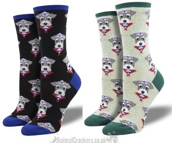 Chaussettes de qualité pour femme Socksmith Snazzy Schnauzer taille unique nouveauté cadeau d'amant de chien - vert pâle 2