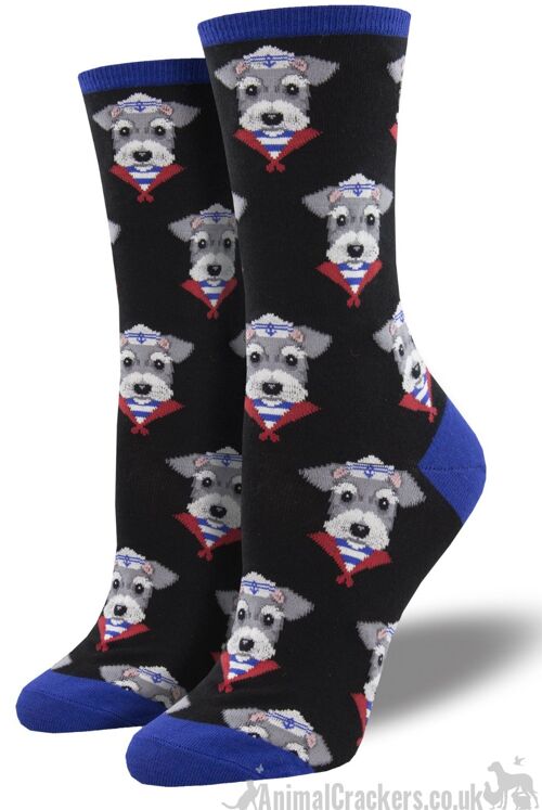 Womens quality Socksmith Snazzy Schnauzer one size socks novelty Dog lover gift - Black