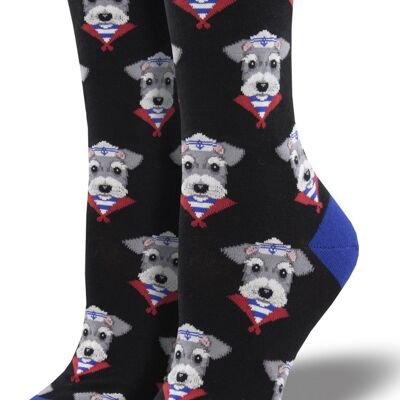 Womens quality Socksmith Snazzy Schnauzer one size socks novelty Dog lover gift - Black