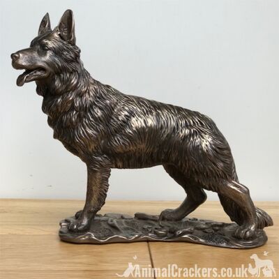 Große (26 cm) schwere, aus Kaltgussbronze gefertigte Schäferhund-Ornamentfigur, tolles Sammlerstück oder elsässisches Liebhabergeschenk