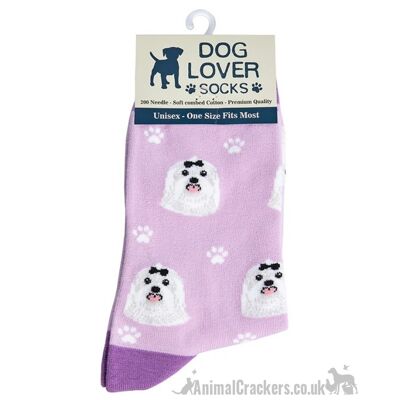 Calcetines de diseño maltés para mujer, talla única, mezcla de algodón de calidad, novedad, regalo para amantes de los perros
