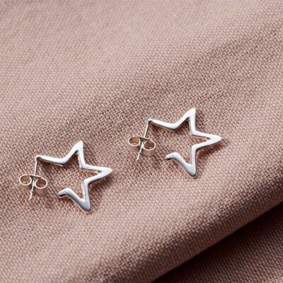 Sterling Silver Open Star Hoop Earrings