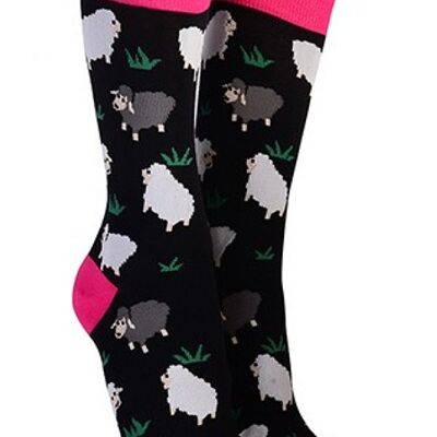 Chaussettes de conception de moutons fantaisie de 'Sock Society' hommes ou femmes, taille unique, excellent remplisseur de bas de cadeau pour les amoureux des moutons - Noir