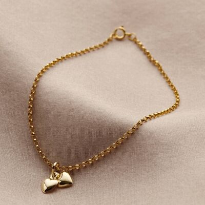 9ct Gold Double Heart Charm Bracelet