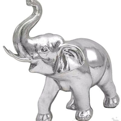 Lesser & Pavey 'Silver Art' heavy resin silver effect Standing Elephant figurine ornament, Cat lover gift