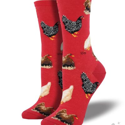 Calcetines para mujer con diseño de gallina de Socksmith en rojo o azul vaquero, talla única, gran regalo para amantes de los pollos y relleno de calcetín - rojo