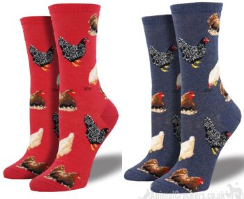 Chaussettes de conception de poule de nouveauté Socksmith pour femme en rouge ou bleu denim, taille unique, excellent cadeau d'amant de poulet et remplisseur de bas - bleu denim 2