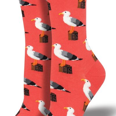 Calzini da donna 'Gull-able' Seagull design calzini a tema nautico in colori a scelta, regalo per gli amanti del gabbiano taglia unica - rosa corallo