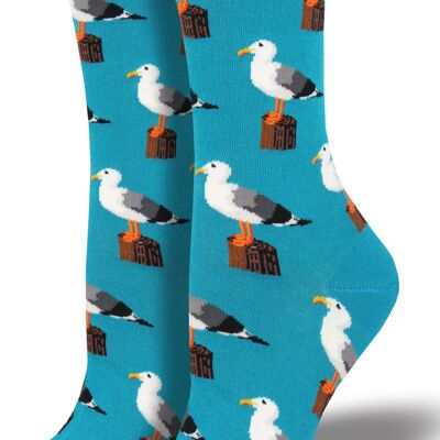 Womens Socksmith 'Gull-able'  Seagull design nautical themed socks in choice of colours, One Size Seagull lover gift - Turquoise Blue