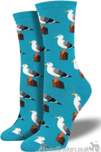 Chaussettes à thème nautique pour femmes Socksmith 'Gull-able' Seagull design dans un choix de couleurs, cadeau d'amant de Seagull taille unique - bleu turquoise 1