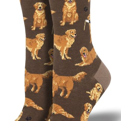 Chaussettes de qualité Socksmith pour femmes avec image Golden Retrievers, taille unique, cadeau d'amant de chien Retriever - marron