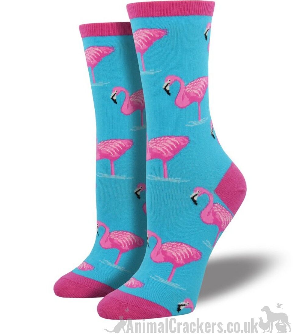 Hochwertige Damensocken von Socksmith, Socken im leuchtend rosa und türkisfarbenen Flamingo-Design, One Size Flamingo-Liebhaber-Geschenk-Strumpffüller