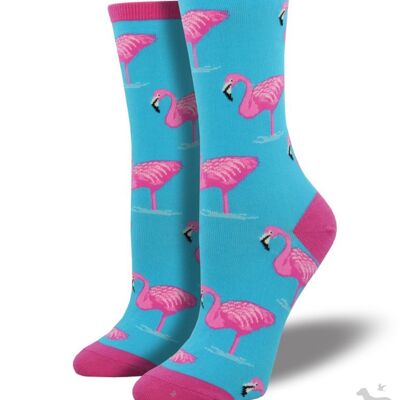 Calcetines de calidad para mujer de Socksmith, calcetines con diseño de flamenco rosa brillante y turquesa, relleno de calcetines de regalo para amantes de los flamencos de talla única