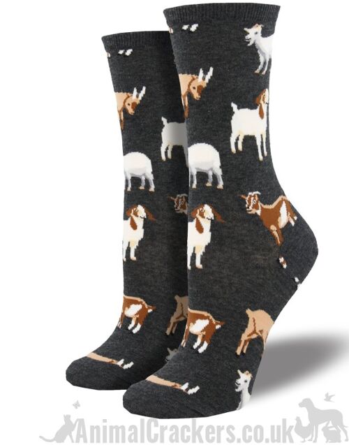 Womens quality socks by Socksmith, 'Silly Billy' Goat design socks, One Size, Goat lover stocking filler - Charcoal