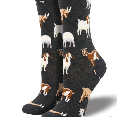 Chaussettes de qualité pour femmes par Socksmith, Chaussettes de conception de chèvre 'Silly Billy', Taille unique, Remplissage de bas d'amant de chèvre - Charcoal