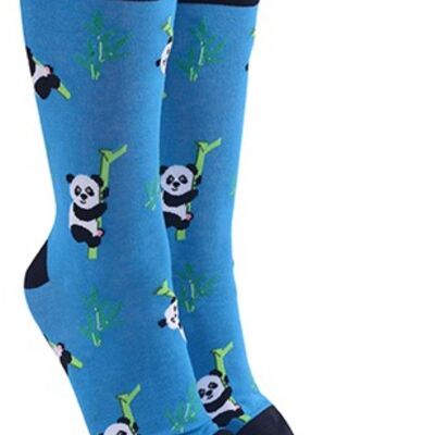 Calcetines novedosos con diseño de panda, hombres o mujeres, talla única, regalo para amantes de la vida silvestre - Azul medio