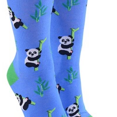 Calcetines novedosos con diseño de panda, hombres o mujeres, talla única, regalo para amantes de la vida silvestre - Azul brillante