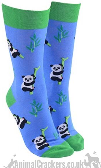 Chaussettes design Panda fantaisie, homme ou femme, taille unique, cadeau amoureux de la faune - bleu vif 1