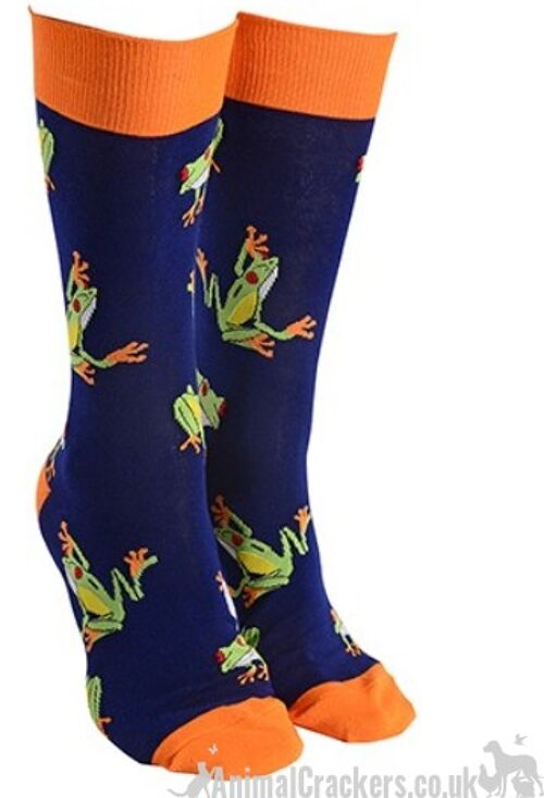 Novelty adults Frog design socks, Men or Women, One Size, Frog lover gift stocking filler - Navy Blue
