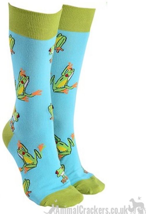 Novelty adults Frog design socks, Men or Women, One Size, Frog lover gift stocking filler - Turquoise