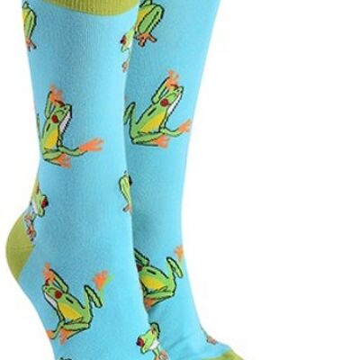 Calcetines novedosos con diseño de rana para adultos, hombres o mujeres, talla única, relleno de medias de regalo para amantes de las ranas - turquesa