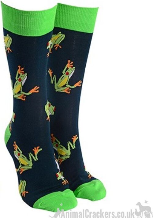 Novelty adults Frog design socks, Men or Women, One Size, Frog lover gift stocking filler - Dark Green