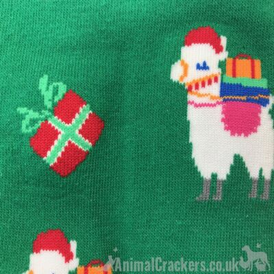 Calzini di design novità Christmas Llama Alpaca, unisex e taglia unica, calzini in misto cotone di qualità di 'Sock Society' - Verde