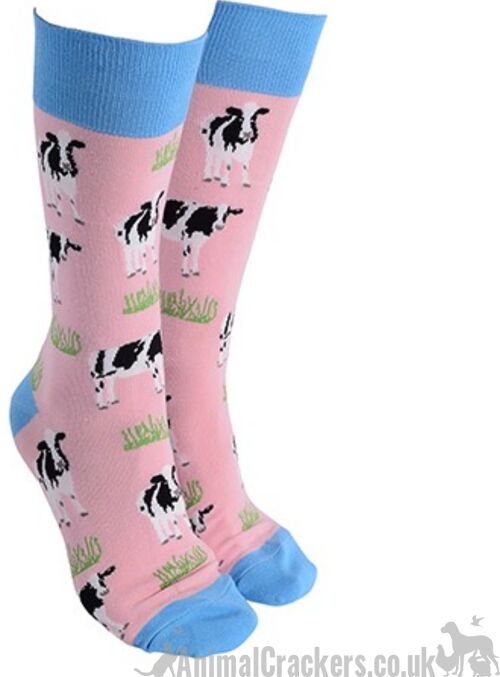 Novelty Friesian Cow design socks from 'Sock Society' Men or Women, One Size, great cow lover gift stocking filler - Pastel pink