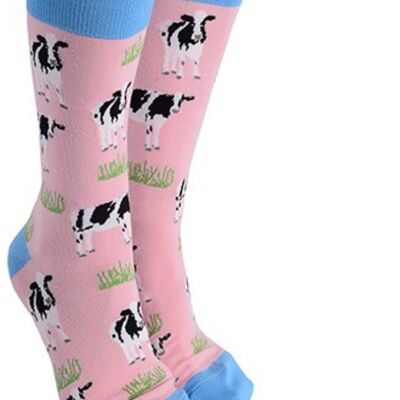 Neuartige Socken mit friesischem Kuh-Design von 'Sock Society' für Männer oder Frauen, Einheitsgröße, toller Geschenk-Strumpffüller für Kuhliebhaber – Pastellrosa