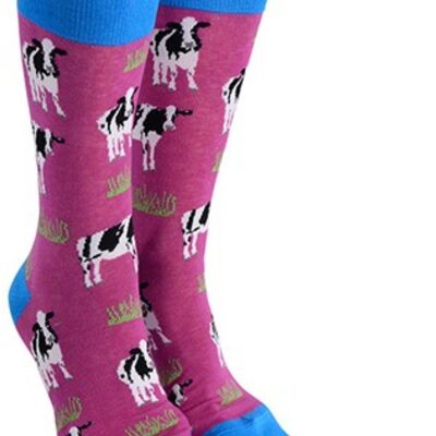 Novelty Friesian Cow design socks from 'Sock Society' Men or Women, One Size, great cow lover gift stocking filler - Cerise Pink