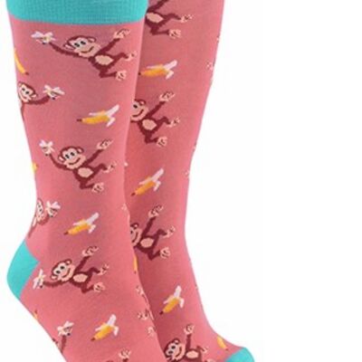 Chaussettes fantaisie singe pour hommes ou femmes, taille unique, excellent cadeau pour les amoureux des animaux - Rose