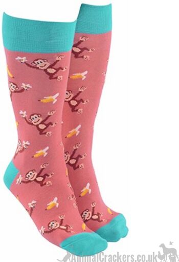 Chaussettes fantaisie singe pour hommes ou femmes, taille unique, excellent cadeau pour les amoureux des animaux - Rose 1