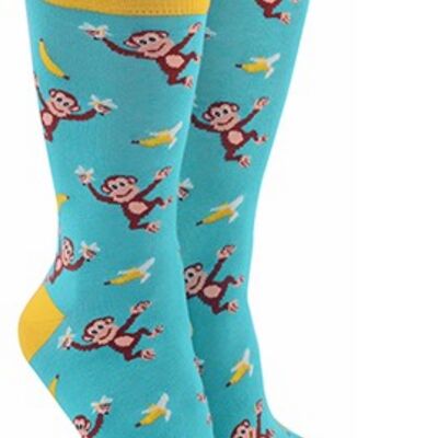 Chaussettes fantaisie singe pour homme ou femme, taille unique, excellent cadeau pour les amoureux des animaux - Bleu