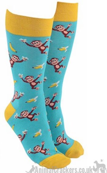 Chaussettes fantaisie singe pour homme ou femme, taille unique, excellent cadeau pour les amoureux des animaux - Bleu 1