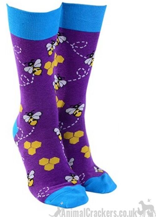 Adult BEE design socks Men Women Unisex One Size stocking filler novelty Bee lover gift - Purple