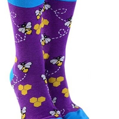 Adult BEE design socks Men Women Unisex One Size stocking filler novelty Bee lover gift - Purple