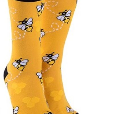 Chaussettes de conception d'abeille adulte hommes femmes unisexe taille unique remplisseur de bas nouveauté cadeau d'amant d'abeille - jaune
