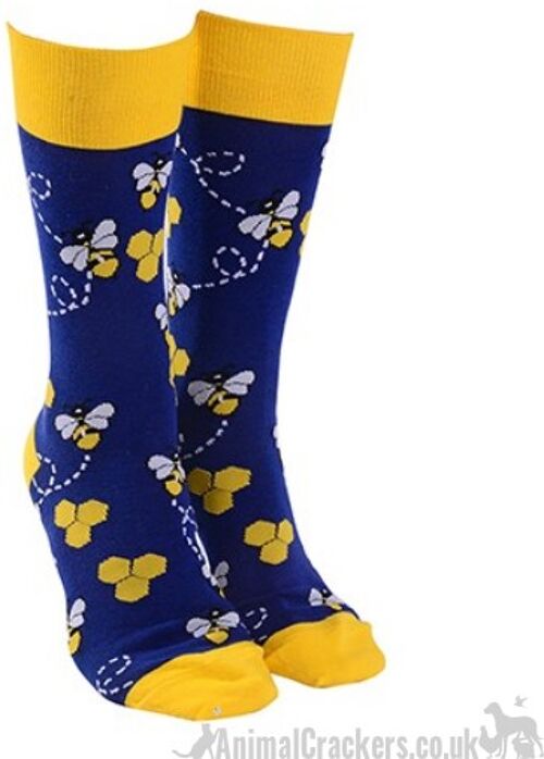 Adult BEE design socks Men Women Unisex One Size stocking filler novelty Bee lover gift - Blue