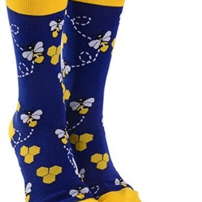 Adult BEE design socks Men Women Unisex One Size stocking filler novelty Bee lover gift - Blue