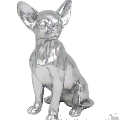 Lesser & Pavey 'Silver Art' resina pesada efecto plateado sentado Chihuahua figura decorativa, regalo para amantes de los perros