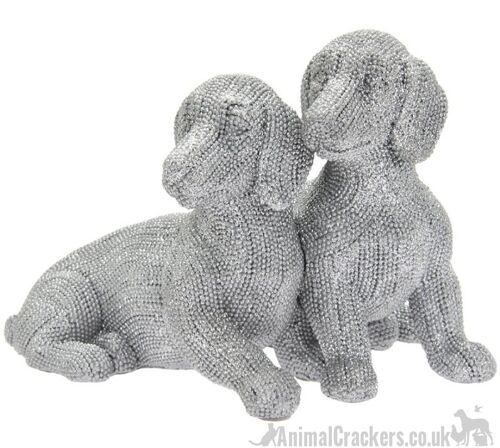 Two Dachshunds ornament in silver glittery diamante finish, from Lesser & Pavey, gift boxed