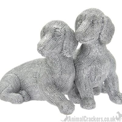 Two Dachshunds ornament in silver glittery diamante finish, from Lesser & Pavey, gift boxed