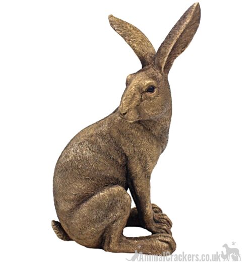 Leonardo Reflections Bronzed range bronze effect large 24cm sitting Hare with floppy ear figurine, gift boxed