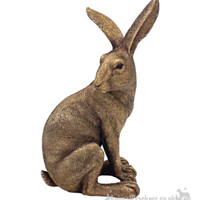 Leonardo Reflections Bronzed range bronze effect large 24cm sitting Hare with floppy ear figurine, gift boxed