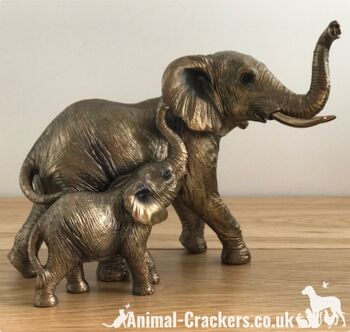 Figurine d'ornement de qualité éléphant et veau bronzé Leonardo bronzé. Coffret cadeau 1