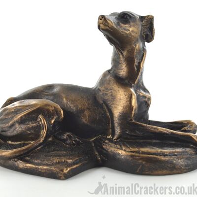 Efecto bronce Laying Whippet escultura diseñada por Harriet Glen, figura de amante de los perros de calidad