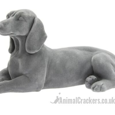Adorno de figura de Dachshund con efecto de terciopelo gris, regalo para amantes del perro salchicha