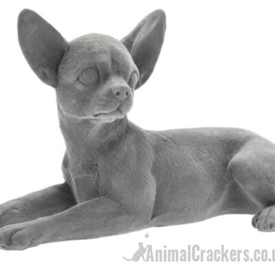 Grey velvet effect laying Chihuahua figurine ornament, Chihuahua lover gift